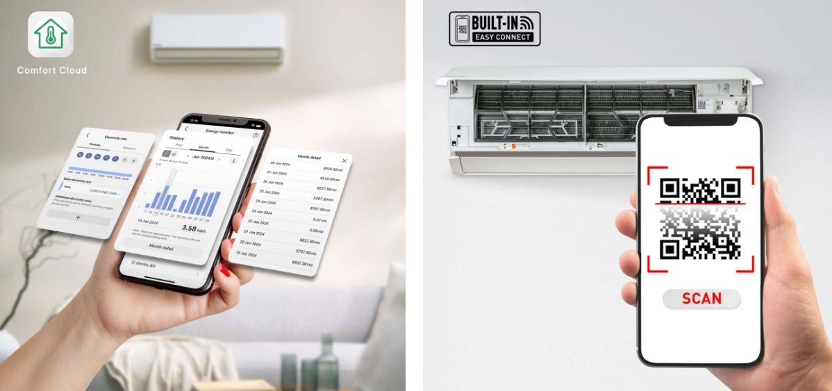 Bạn chỉ cần quét mã QR ở dưới mặt nạ của cục lạnh là đã có thể kết nối wifi dễ dàn