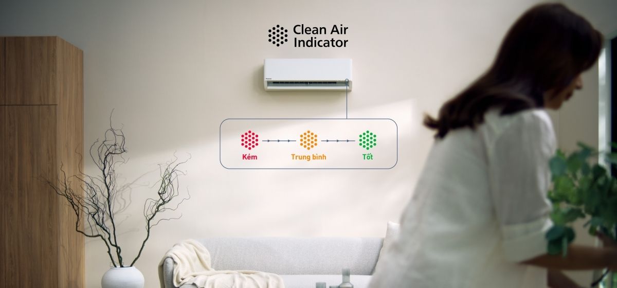 Tích hợp đèn cảnh báo chất lượng không khí với 3 màu sắc